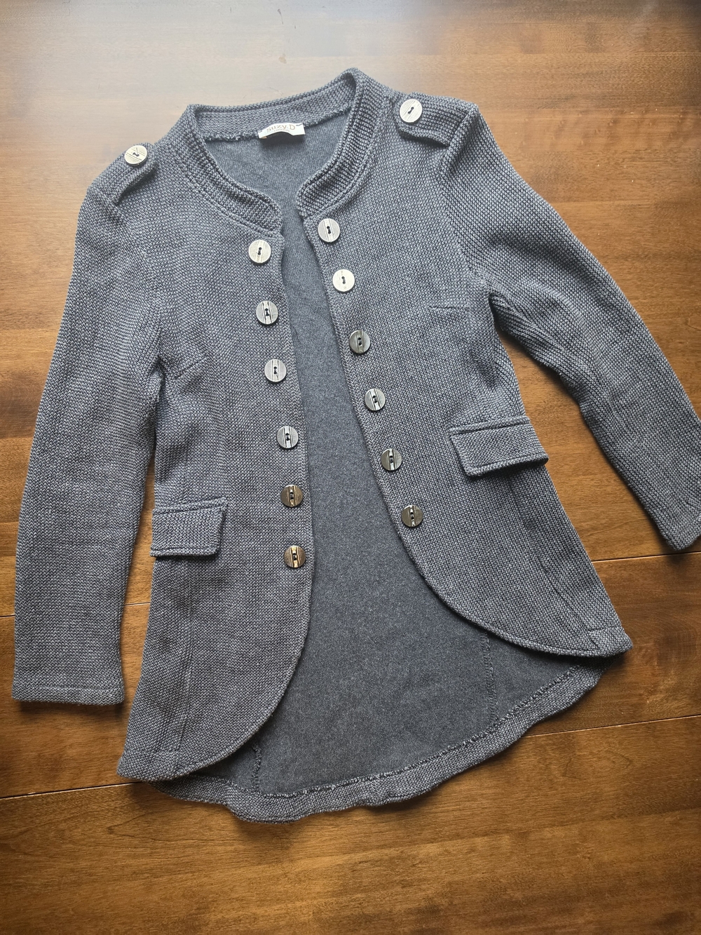 Suzy D London Gray Knit Military Style Cardigan Jacket Made in Italy Size S